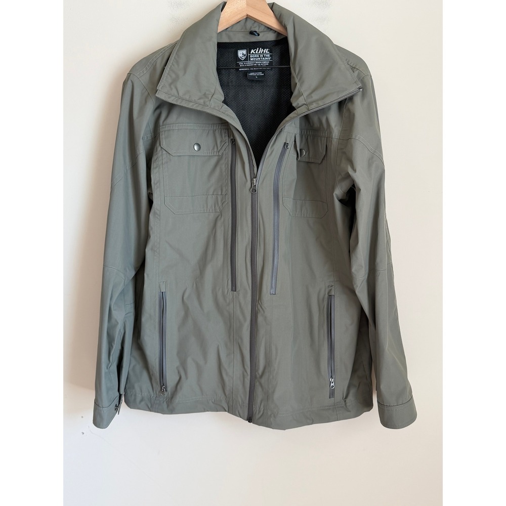 Kuhl Saboteur Jacket Men Large Gray Packable Hood Full Zip Field Coat Utility